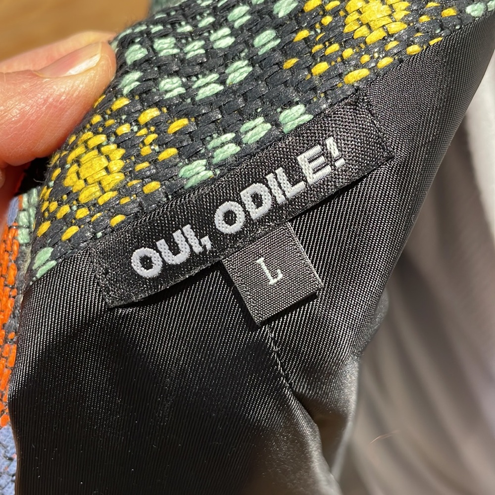 Oui, Odile! Mixed print mixed media fringe jacket blazer size L - Picture 7 of 12